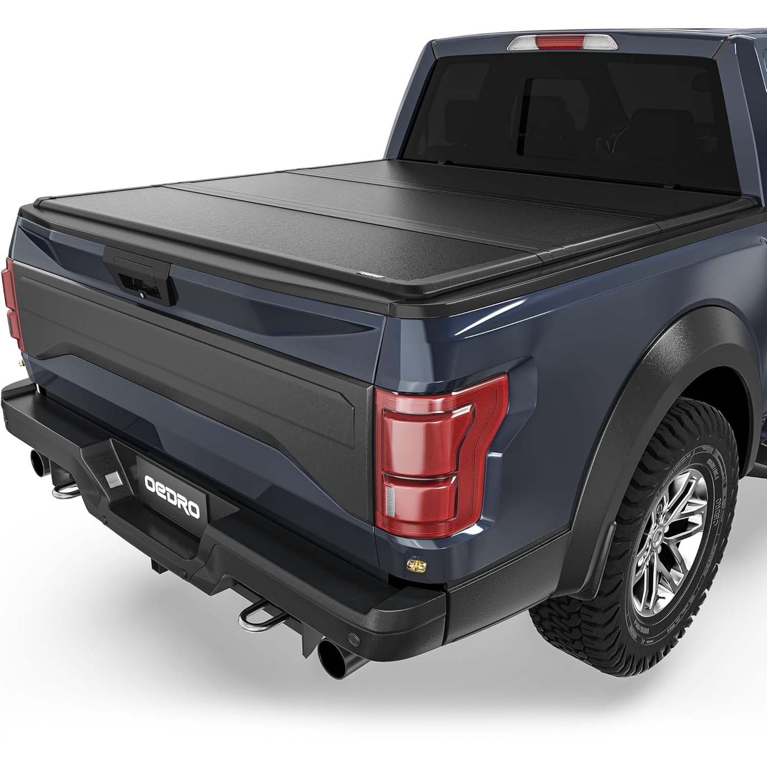 Alaska one-piece hinged tonneau cover open on a Ford F-150 in winter